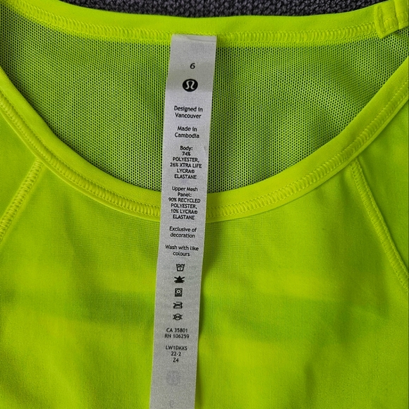 NWT. Lululemon Sculpt Crop Tank, size 6, neon yellow - Picture 3 of 4